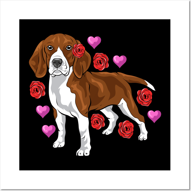 A super cute beagle with flowers and hearts. Wall Art by theanimaldude